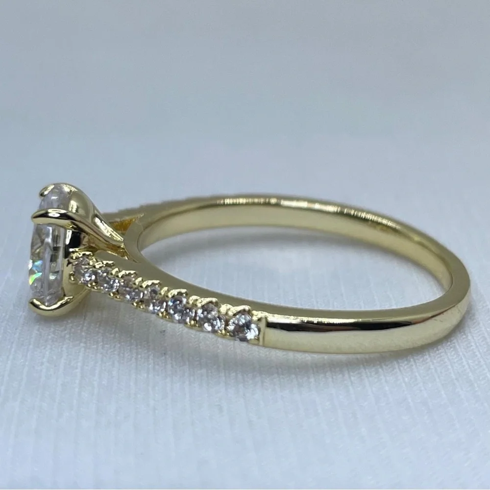 14K Gold Plated Diamond White CZ Solitaire Engagement Ring Bridal Statement Sz 9